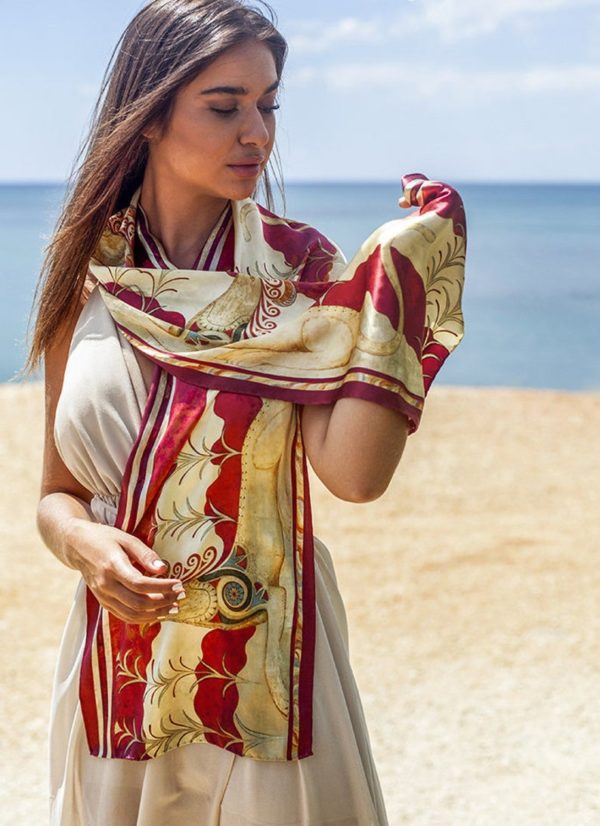 Κόκκινο μεταξωτό γυναικείο χειροποίητο μαντίλι 170 Χ 33 εκ.