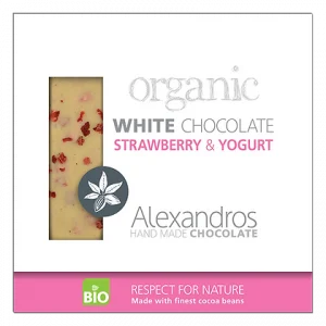 Λευκή σοκολάτα γιαούρτι και φράουλα, βιολογική 90γρ. - Alexandros