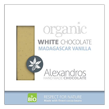 Λευκή σοκολάτα με βανίλια Μαδαγασκάρης, βιολογική 90γρ. - Alexandros