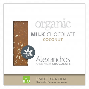 Σοκολάτα γάλακτος με καρύδα, βιολογική 90γρ. - Alexandros