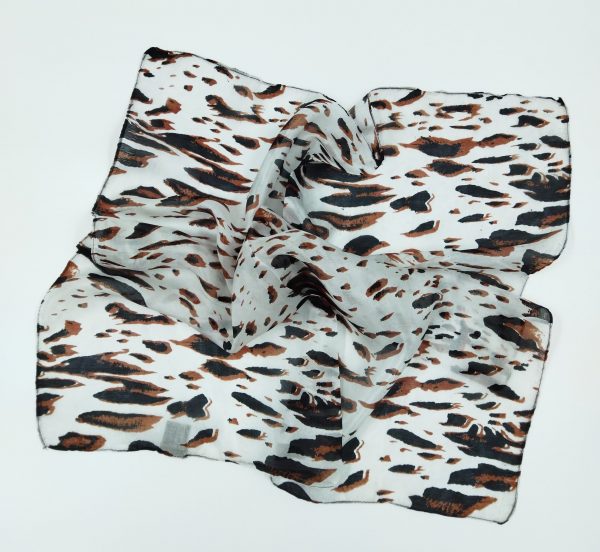 Μεταξωτό animal print τετράγωνο μαντήλι (καφέ, μαύρο, λευκό)