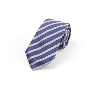 Ολομέταξη γραβάτα μπλε με γκρι αναγλυφες ρίγες GRA497A7