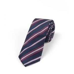 Ολομέταξη μπλε γραβάτα με κόκκινες και άσπρες ρίγες GRA498A8