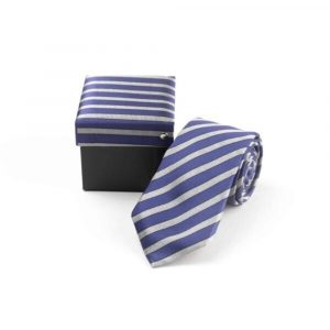Ολομέταξη γραβάτα μπλε με γκρι αναγλυφες ρίγες GRA497A7